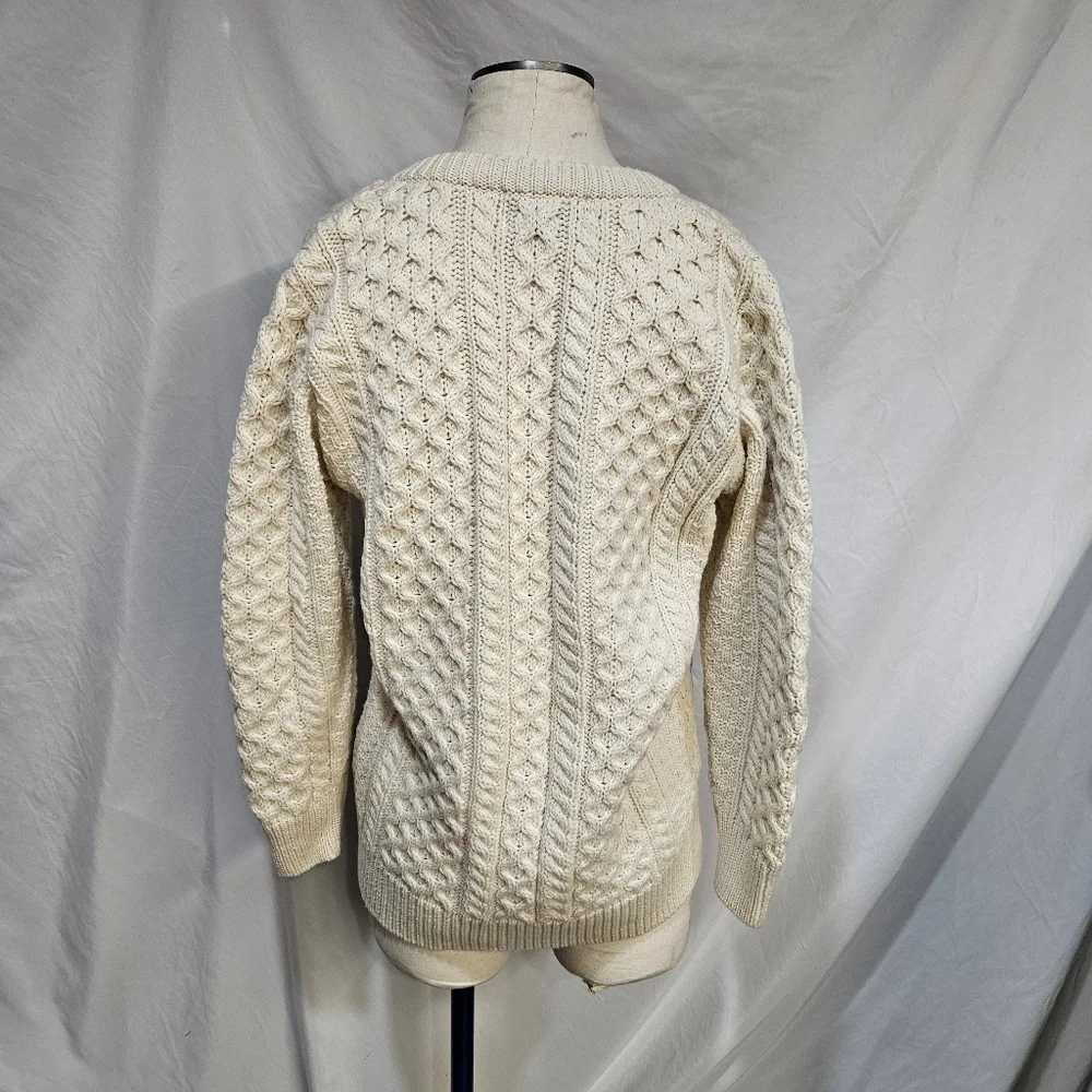 Vintage Aran Crafts Cable Knit Cream Cardigan Ireland Irish Fisherman Sweater  S
